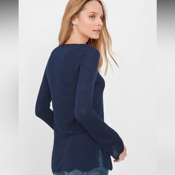 White House Black Market Lace Up Ribbed Tunic Sweater Scallop Hem Size Small - Picture 2 of 8